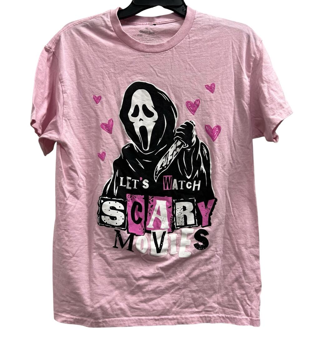 Ghost face Let’s Watch Scary Movies bubblegum pink tee  sz M